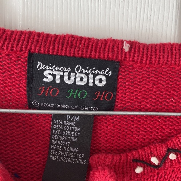 Designers originals vtg red Santa crew neck button front ugly Christmas sweater - Picture 13 of 16